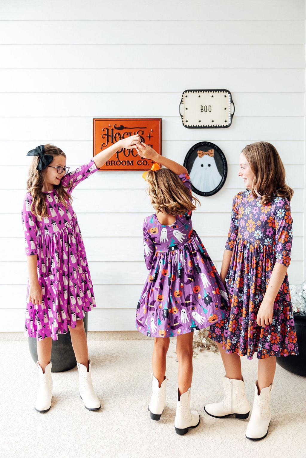 No Tricks, Just Treats 3/4 Sleeve Pocket Twirl Dress 2