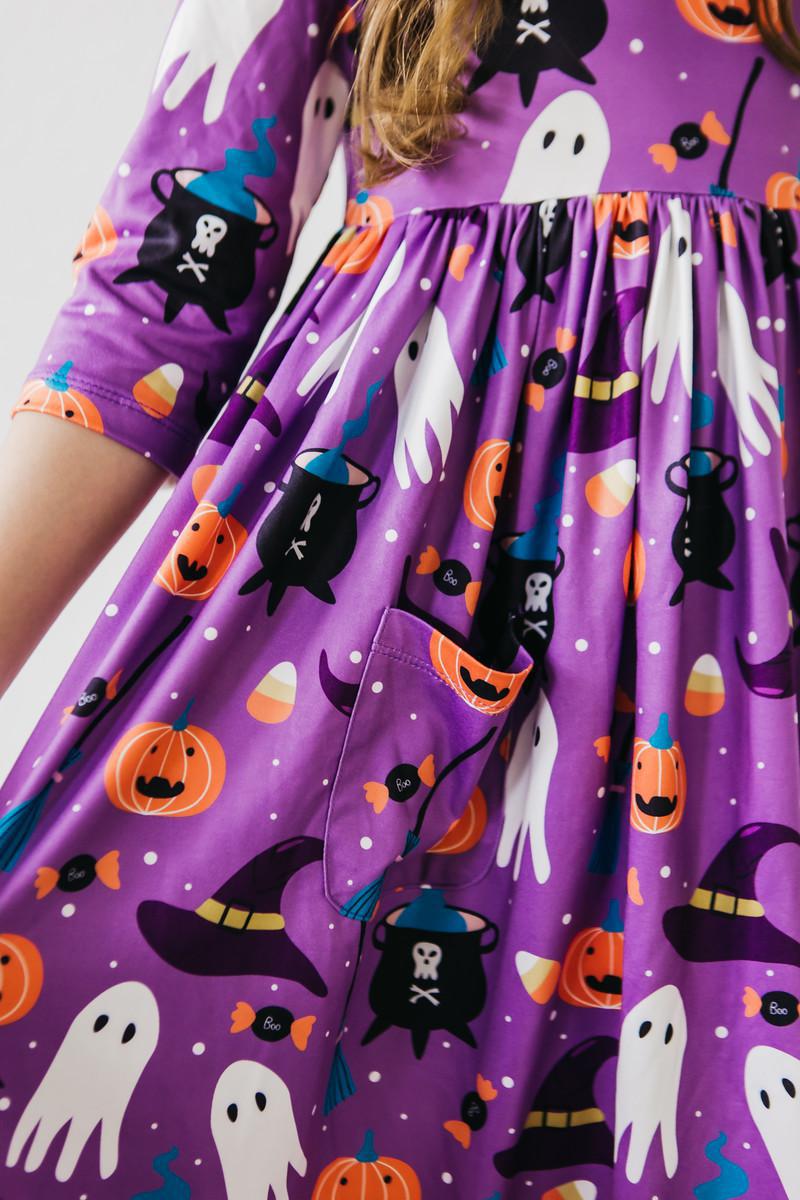 No Tricks, Just Treats 3/4 Sleeve Pocket Twirl Dress 3