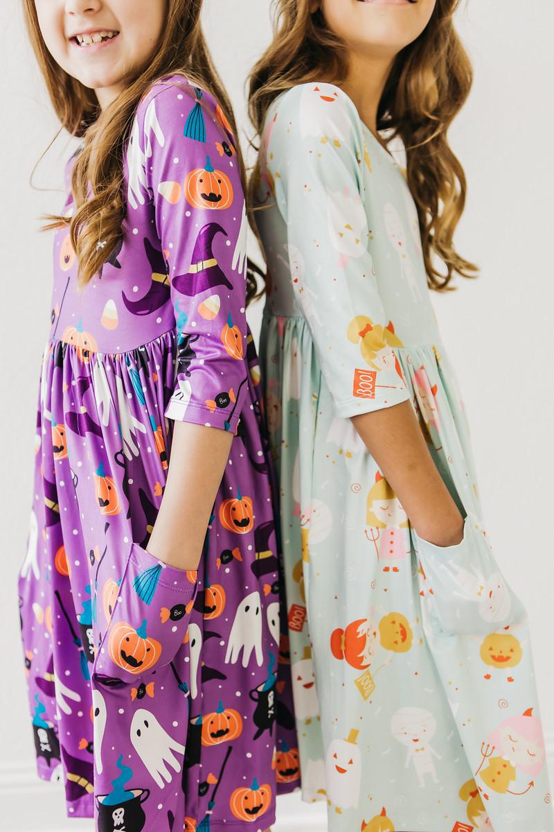No Tricks, Just Treats 3/4 Sleeve Pocket Twirl Dress 8