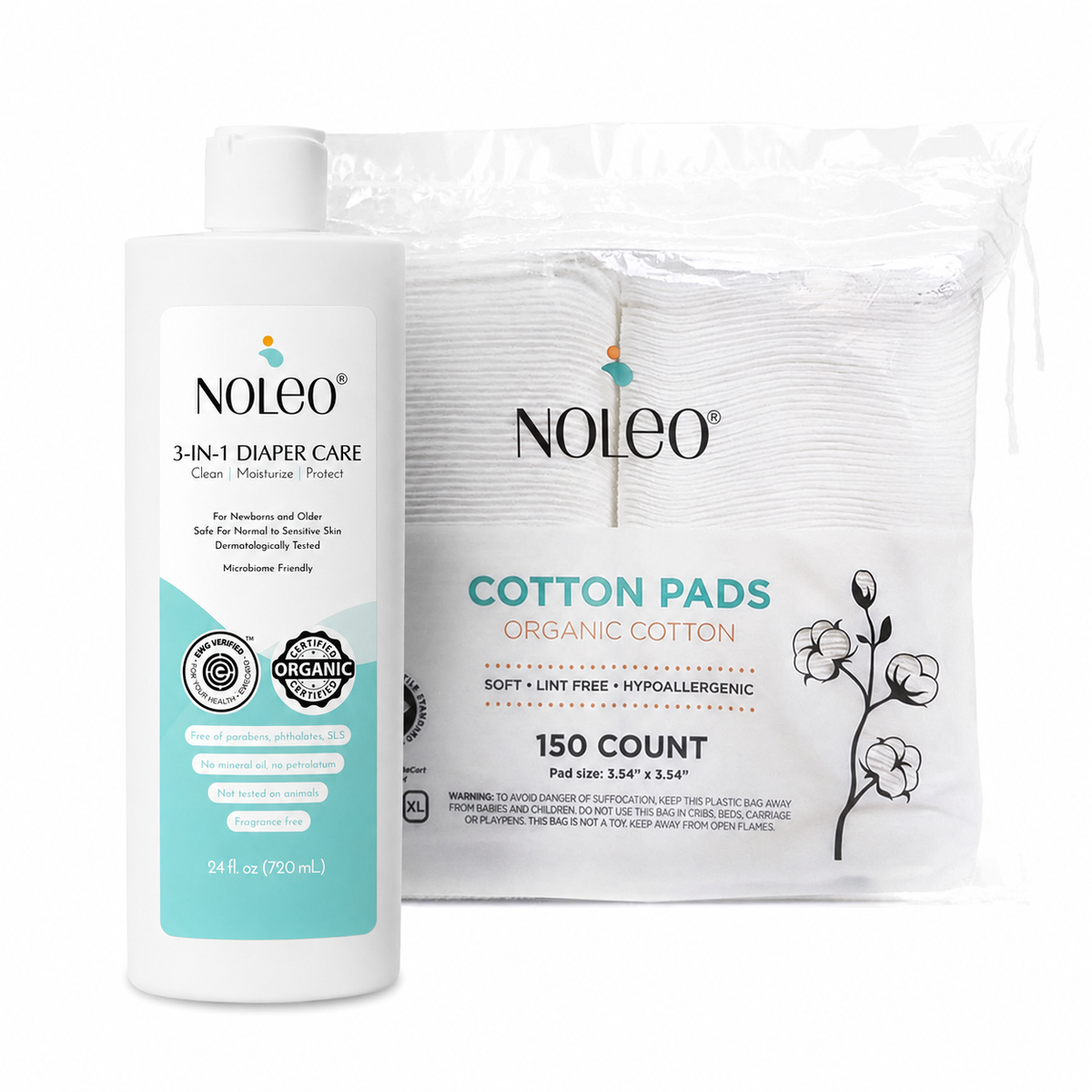 NOLEO DUO: 3-in-1 Diaper Rash Cream & Large Cotton Pads 1