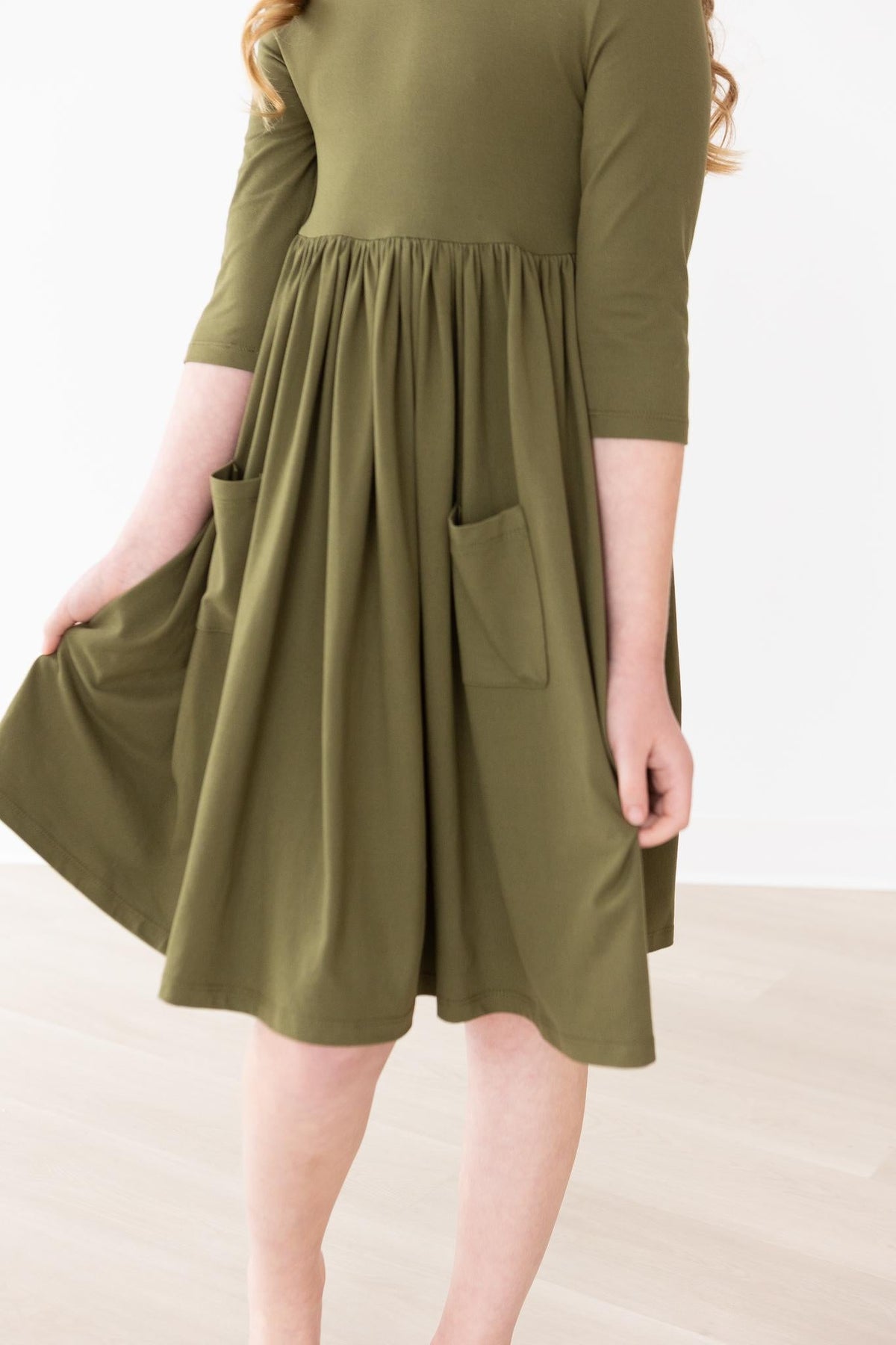 Olive 3/4 Sleeve Pocket Twirl Dress 4