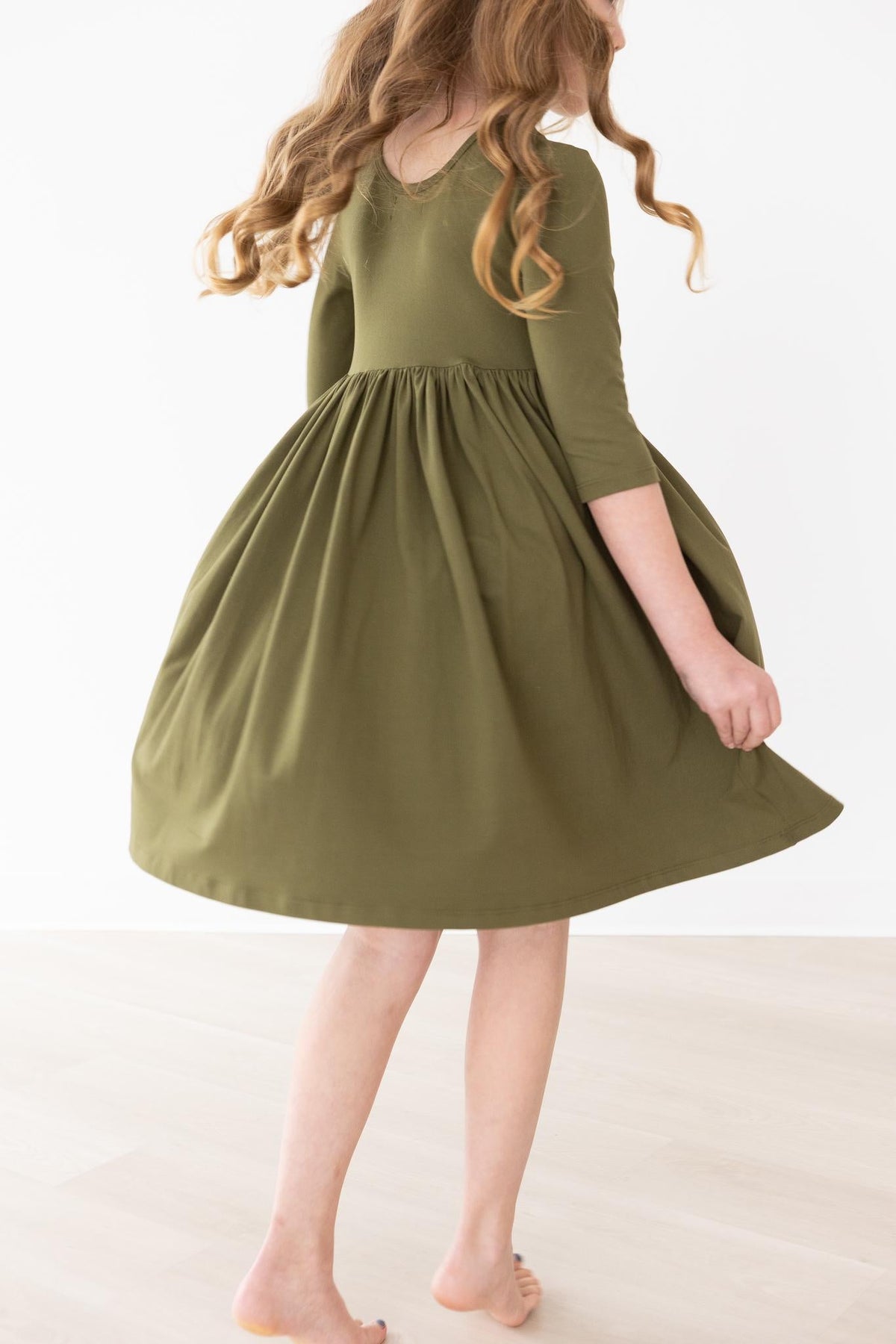 Olive 3/4 Sleeve Pocket Twirl Dress 6