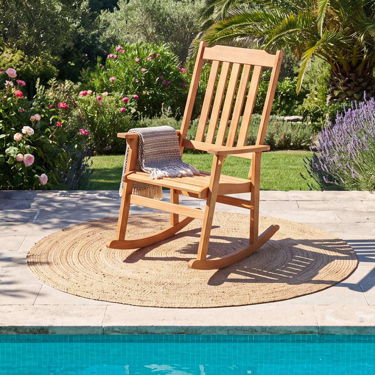 Acacia Wood Rocking Chair with High Back for Patio 2