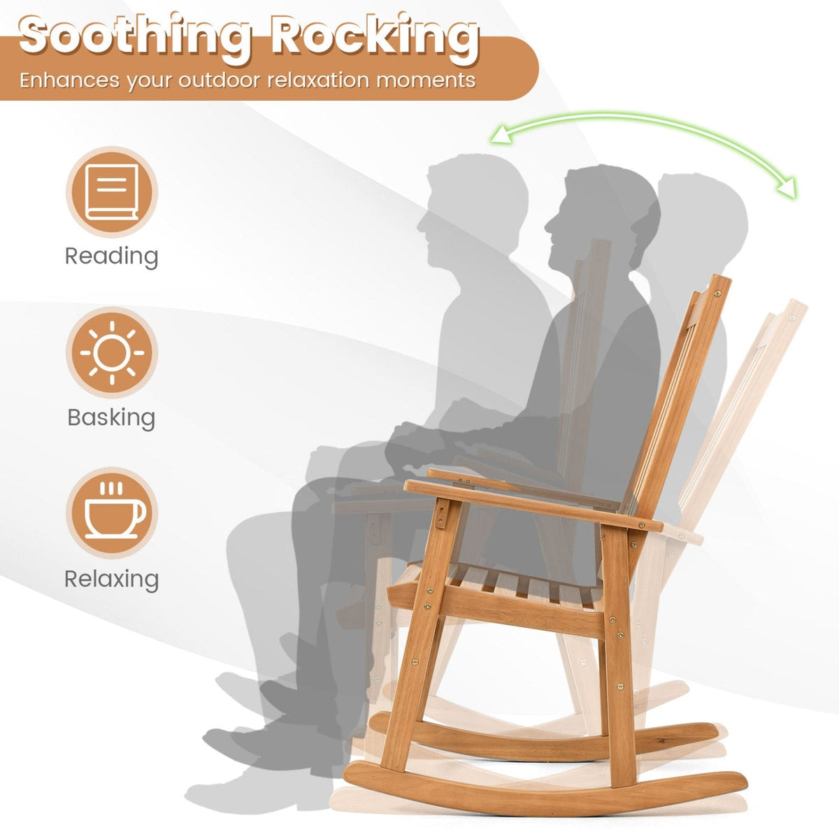 Acacia Wood Rocking Chair with High Back for Patio 5