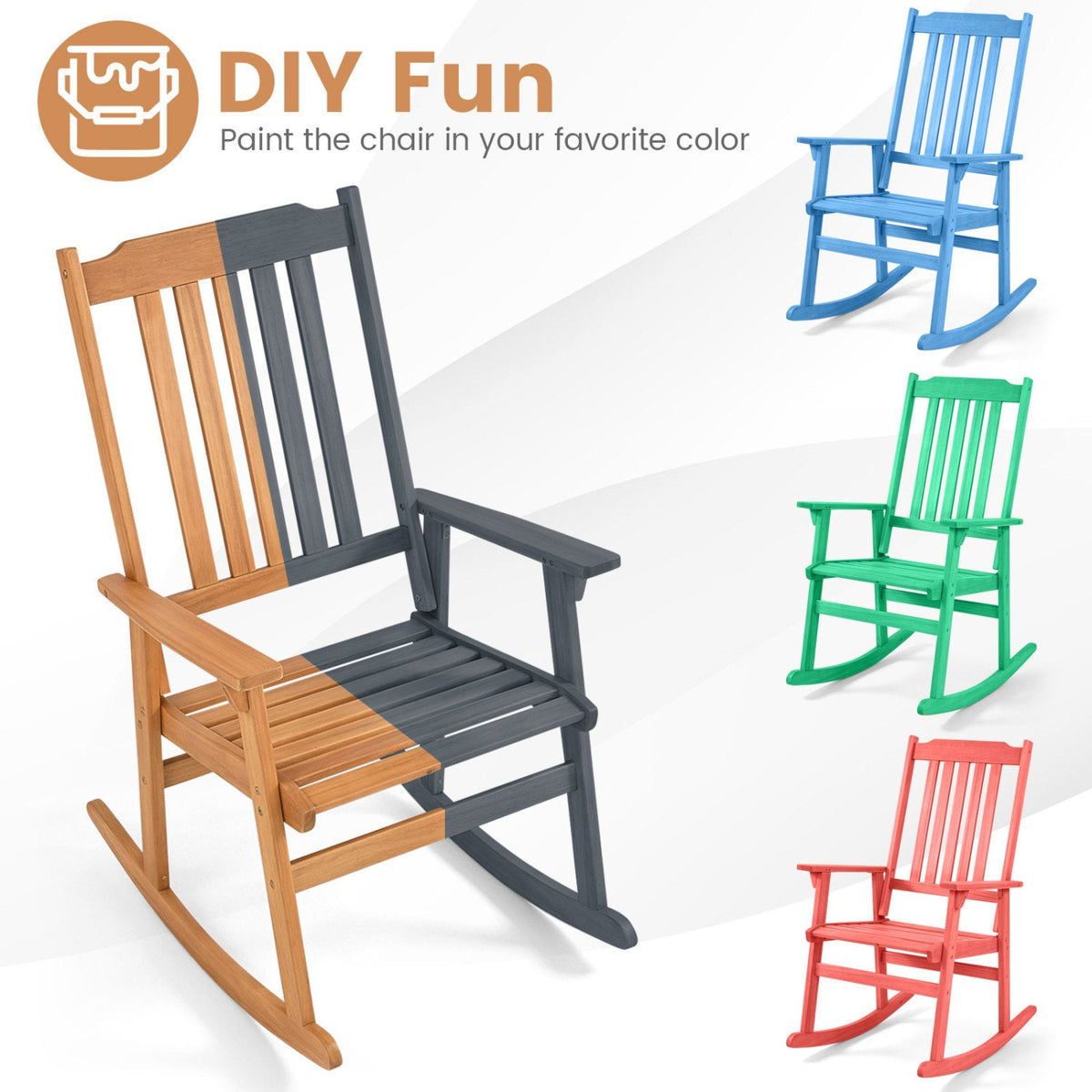 Acacia Wood Rocking Chair with High Back for Patio 7