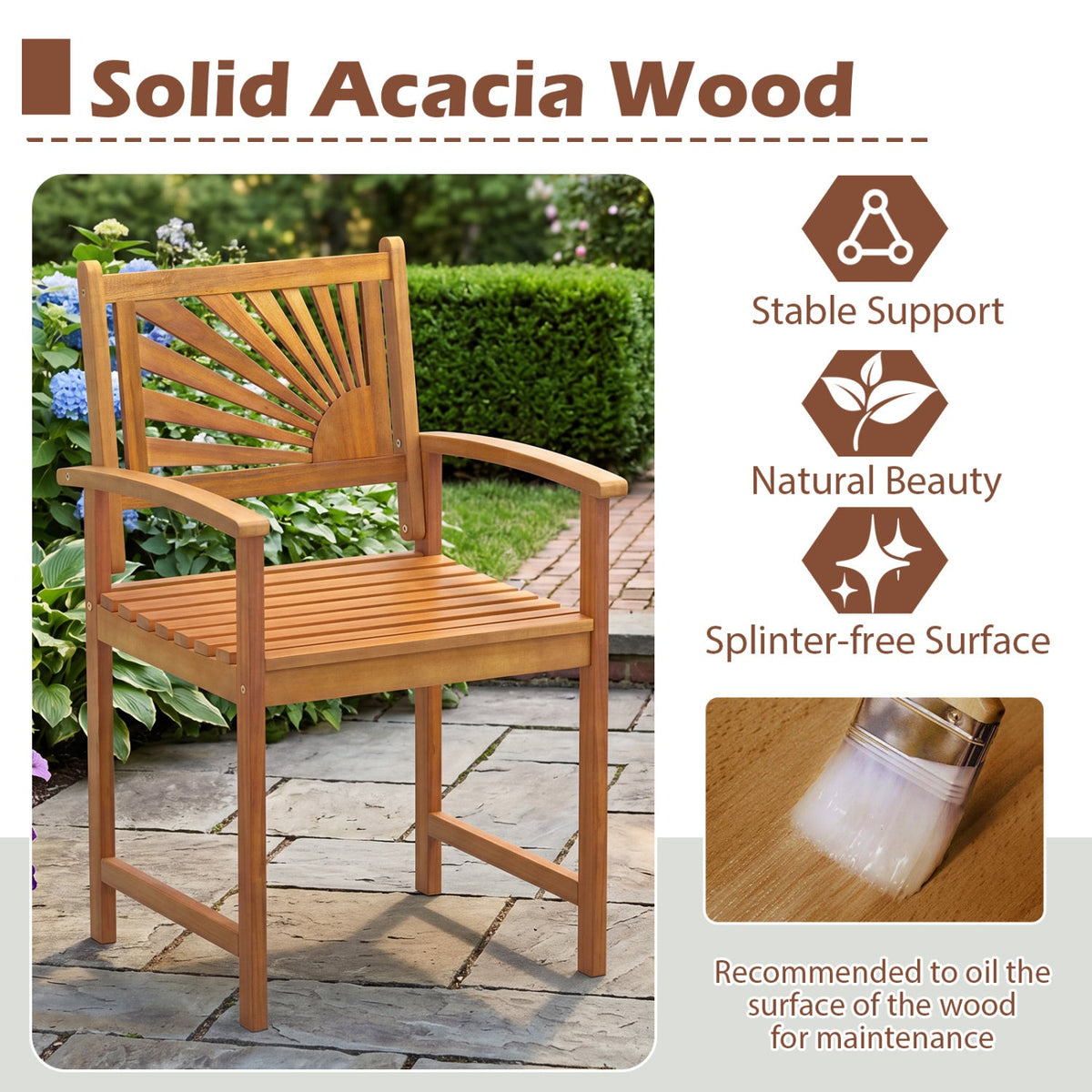 Acacia Wood Patio Dining Chairs - Set of 2 6