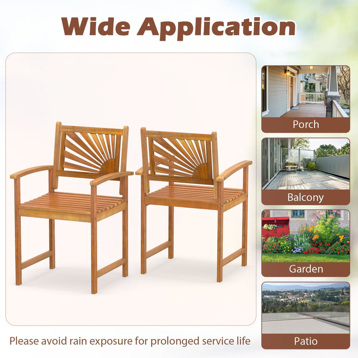 Acacia Wood Patio Dining Chairs - Set of 2 7