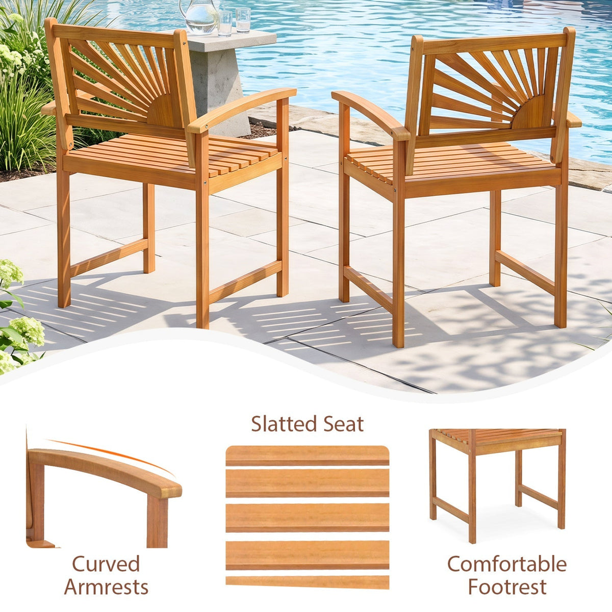 Acacia Wood Patio Dining Chairs - Set of 2 8