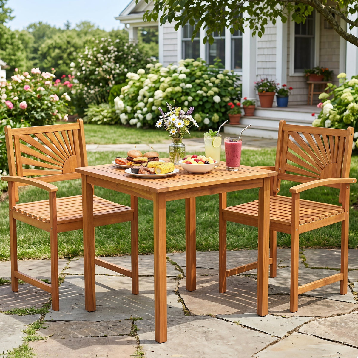 Acacia Wood Patio Dining Chairs - Set of 2 1