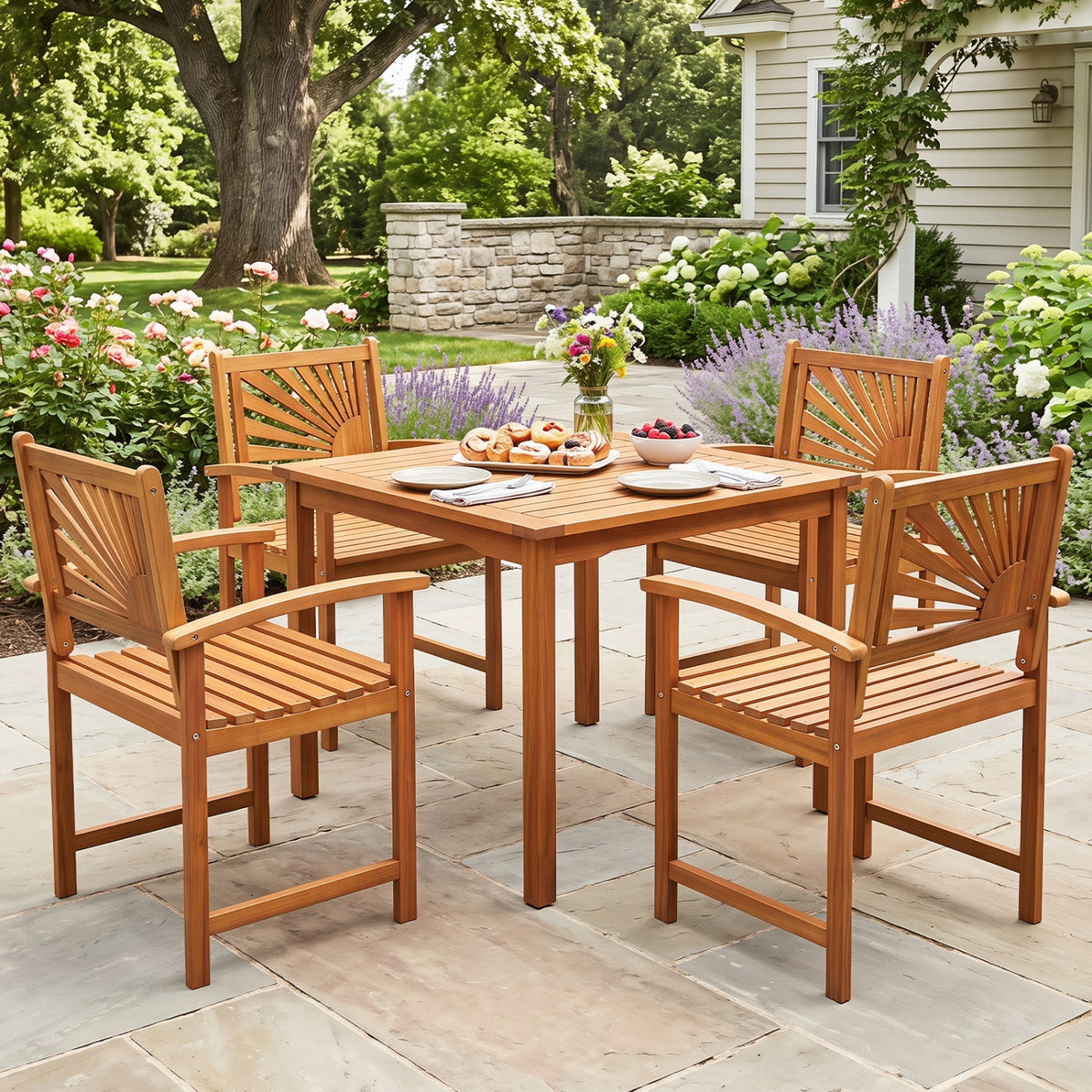 Acacia Wood Patio Dining Chairs - Set of 2 5