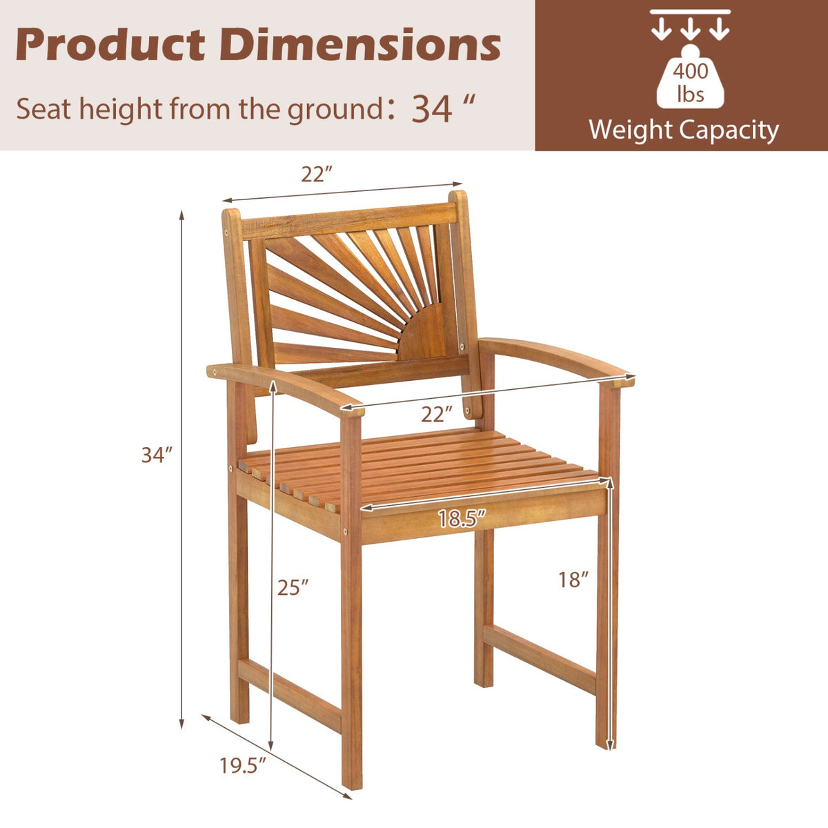 Acacia Wood Patio Dining Chairs - Set of 2 4