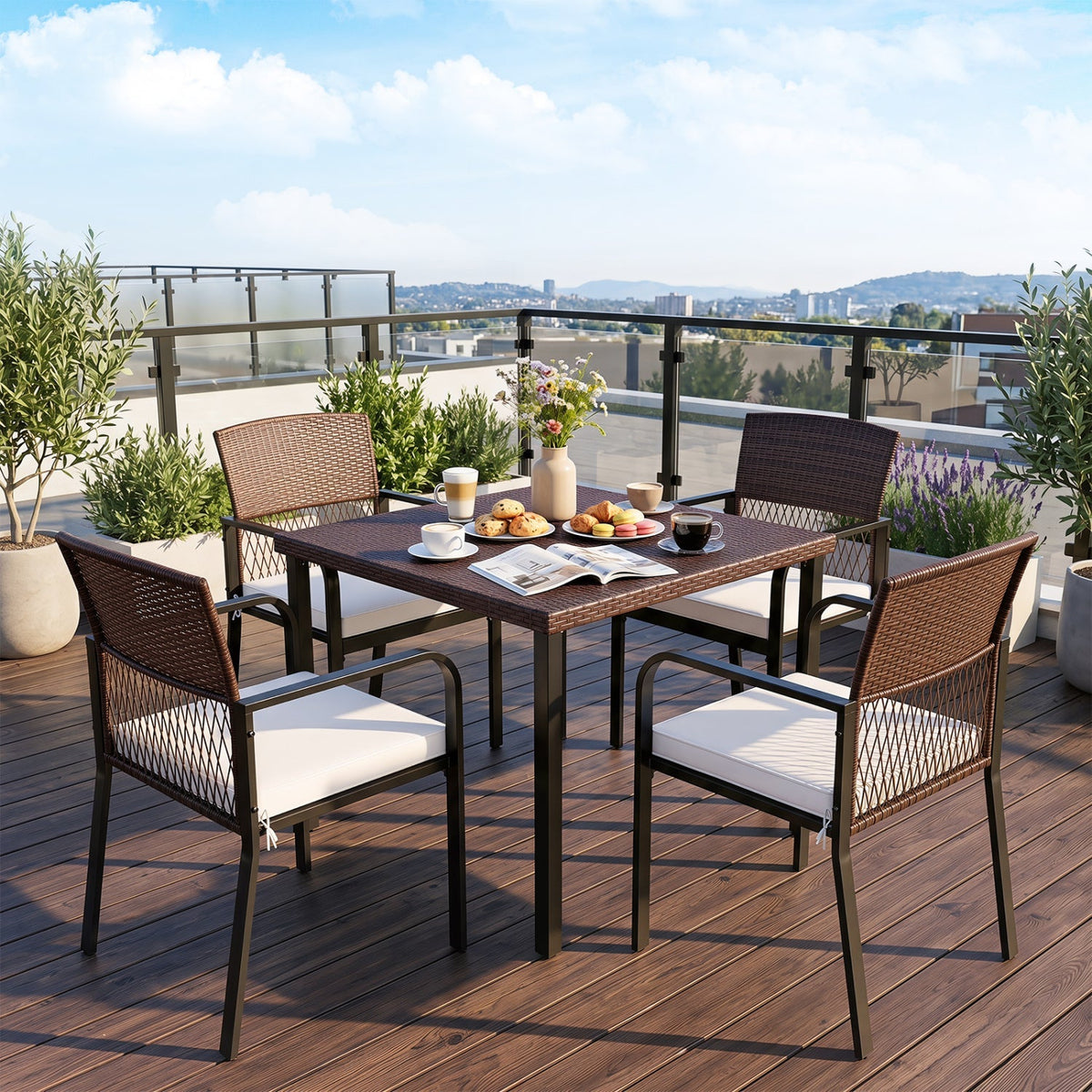 Patio Dining Chairs Set of 4 with Padded Cushions 1