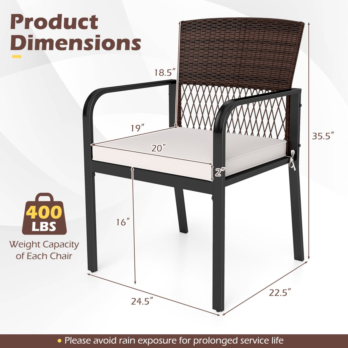 Patio Dining Chairs Set of 4 with Padded Cushions 5
