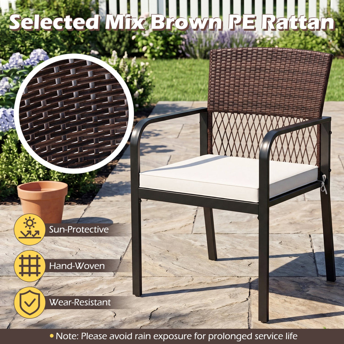 Patio Dining Chairs Set of 4 with Padded Cushions 7
