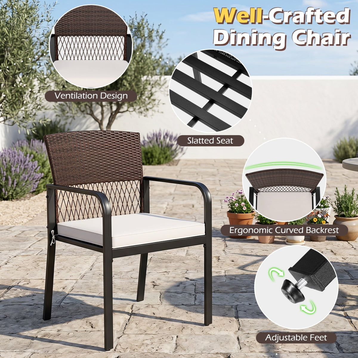 Patio Dining Chairs Set of 4 with Padded Cushions 8