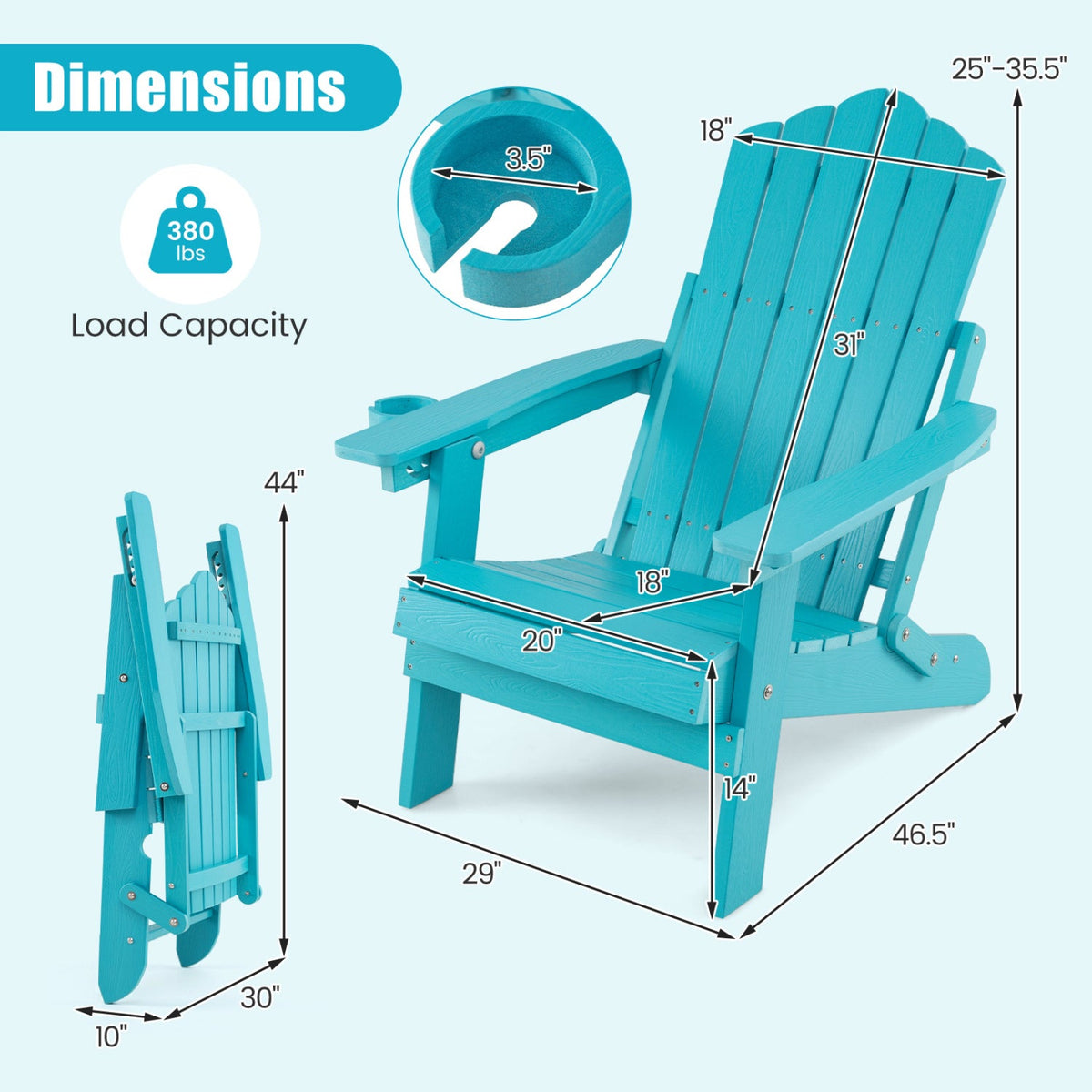 Folding Adirondack Chair with Adjustable Backrest & Cup Holder 44
