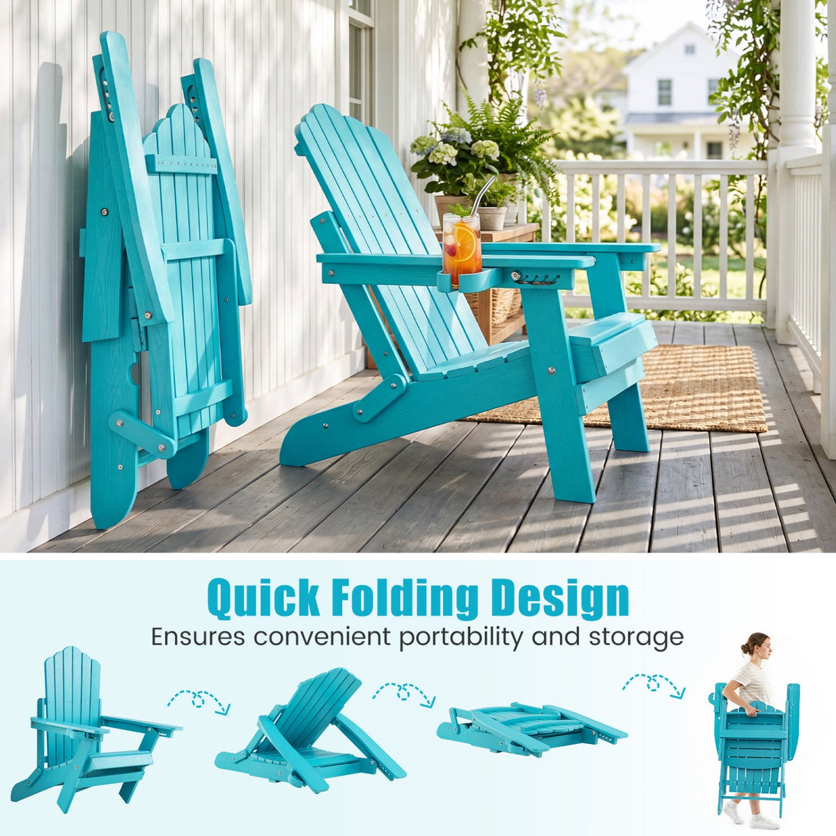 Folding Adirondack Chair with Adjustable Backrest & Cup Holder 45