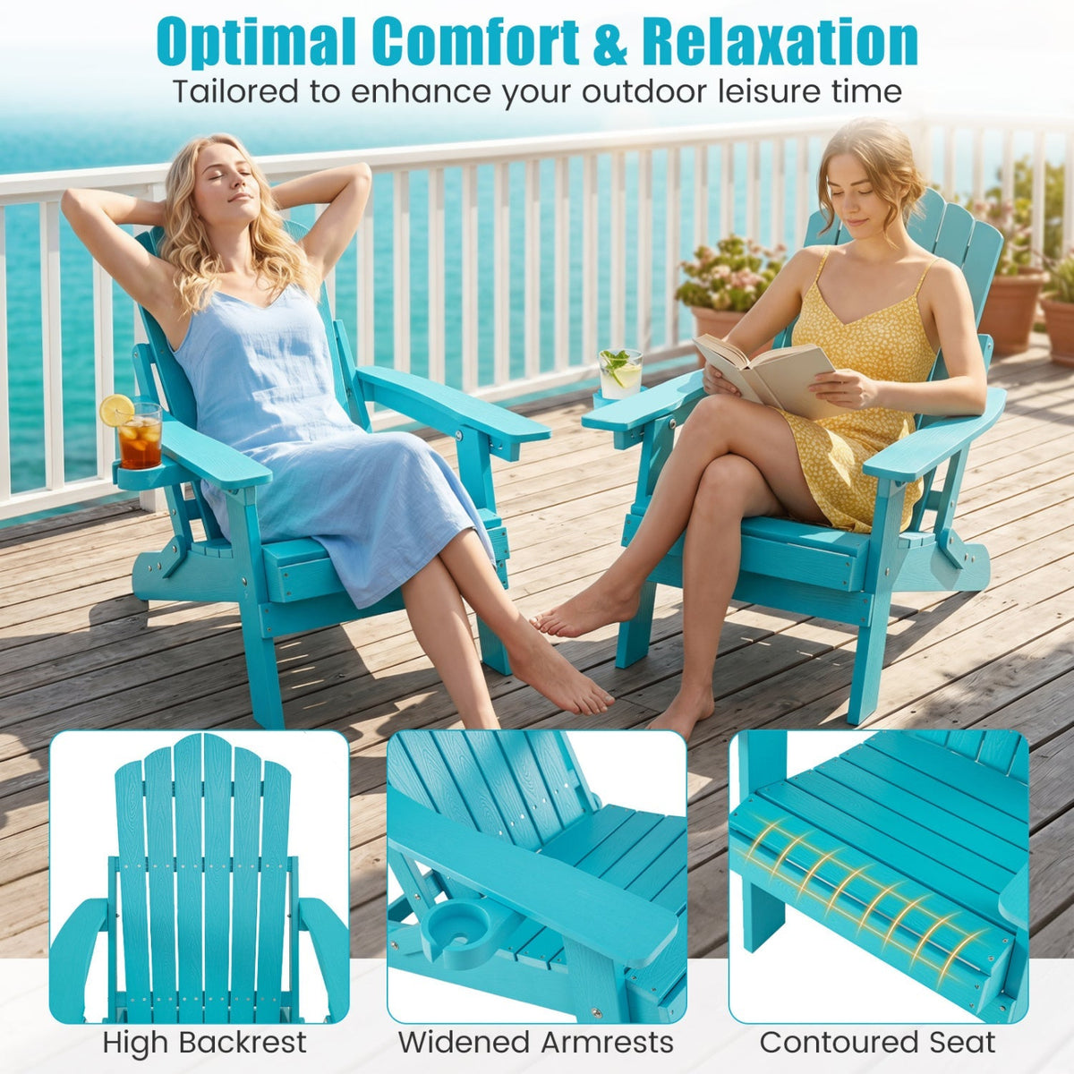 Folding Adirondack Chair with Adjustable Backrest & Cup Holder 47