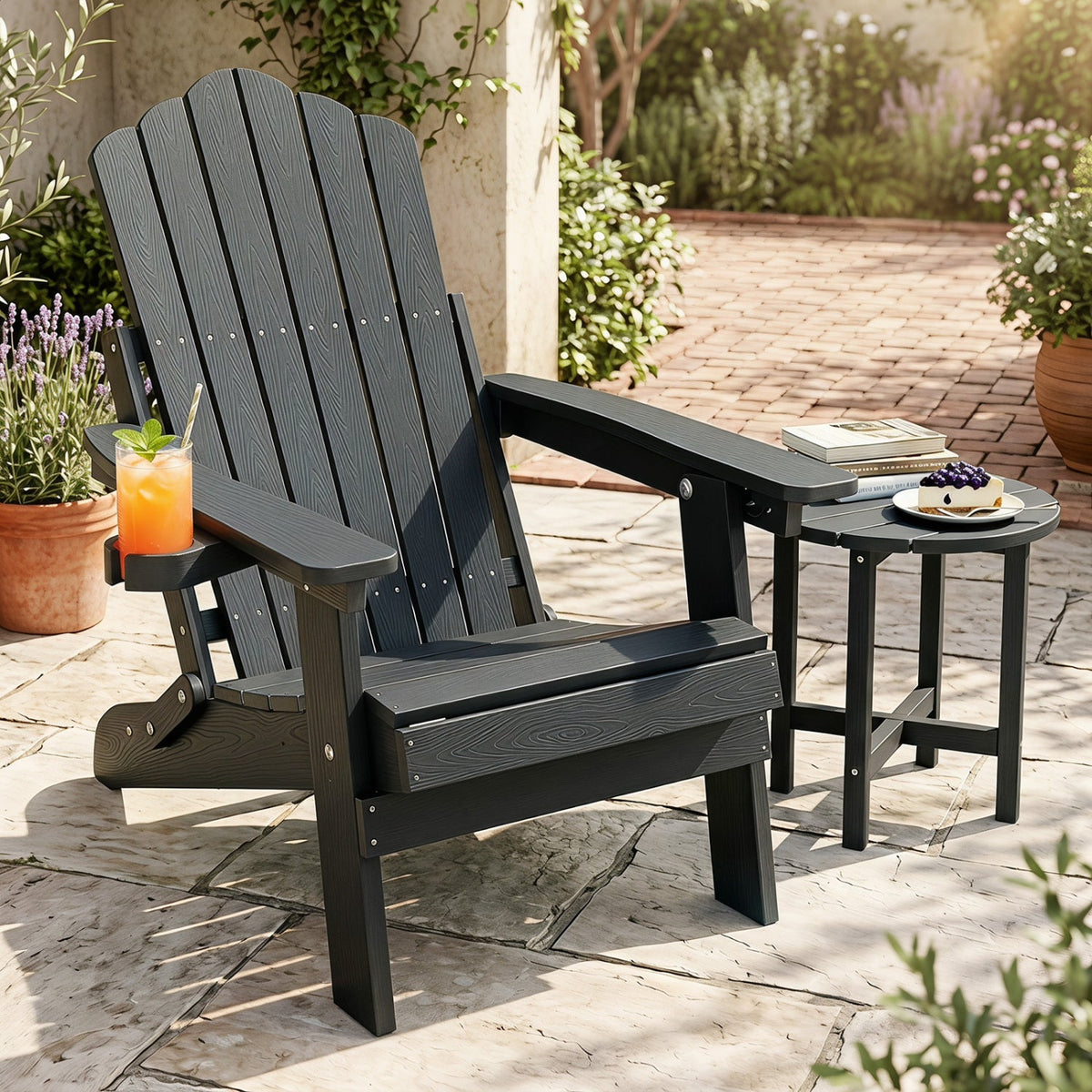Folding Adirondack Chair with Adjustable Backrest & Cup Holder 1