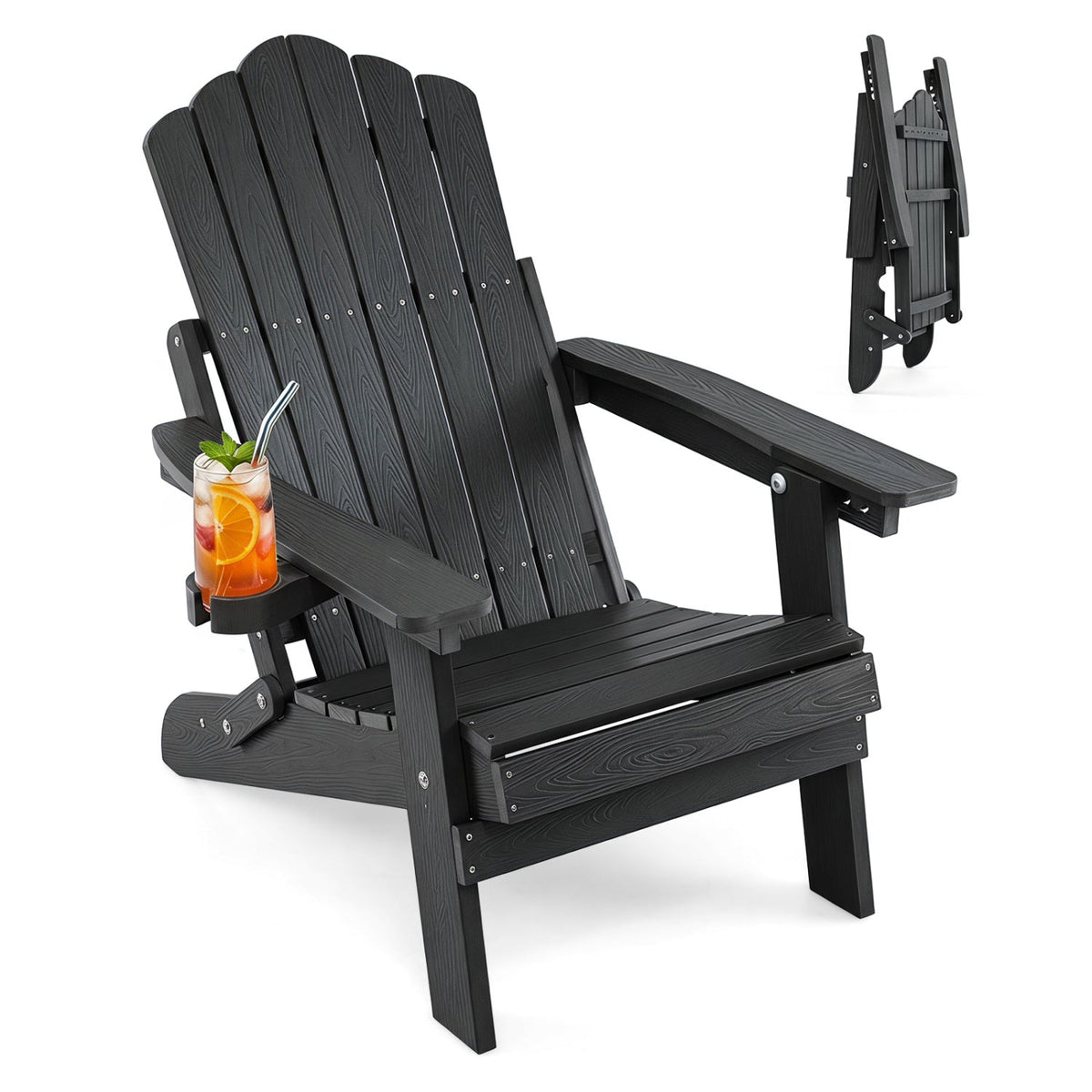 Folding Adirondack Chair with Adjustable Backrest & Cup Holder 3
