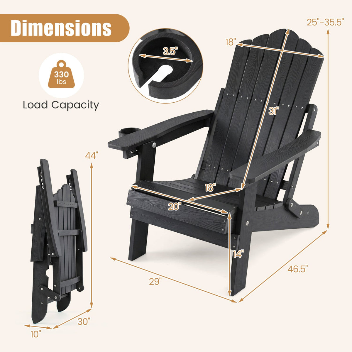 Folding Adirondack Chair with Adjustable Backrest & Cup Holder 4