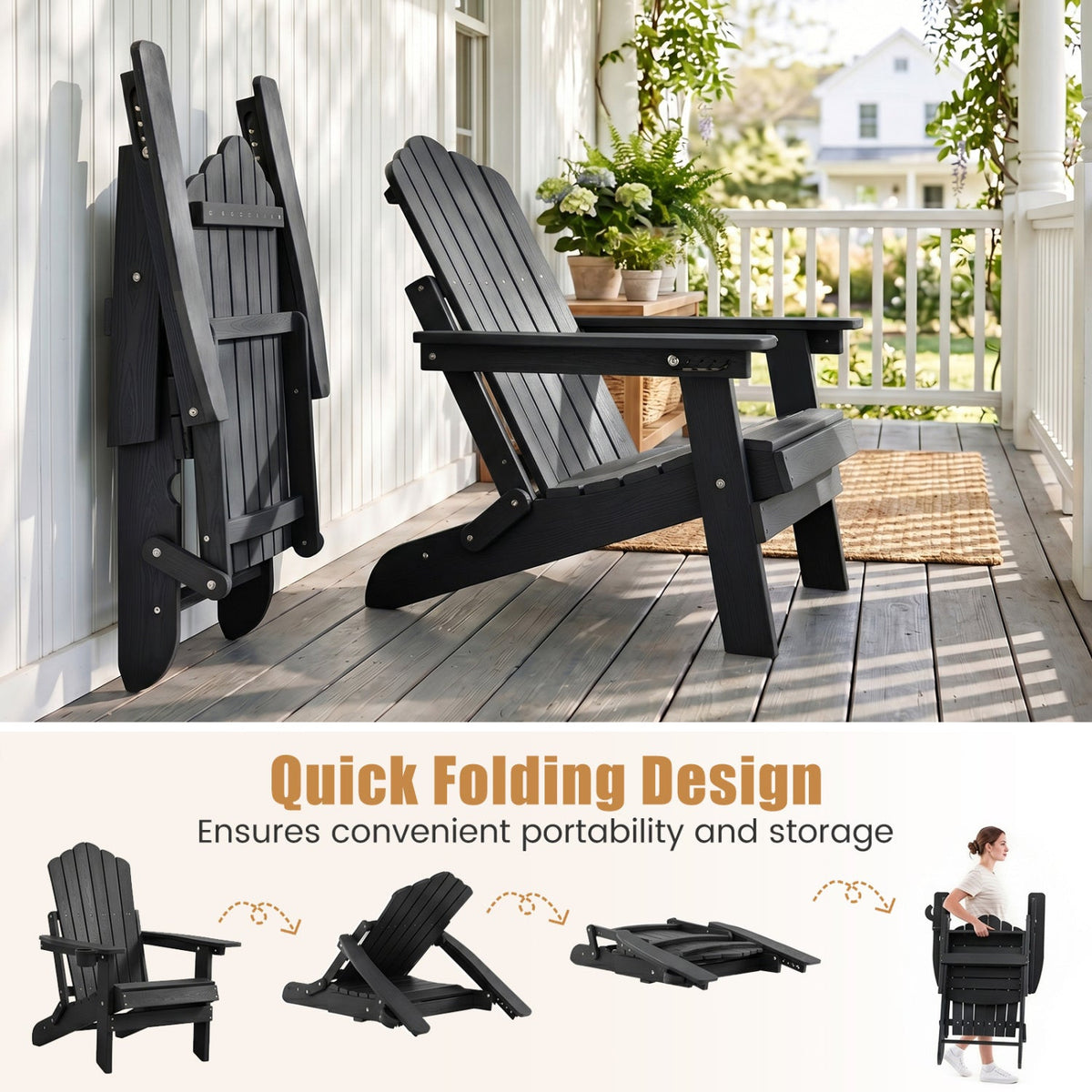 Folding Adirondack Chair with Adjustable Backrest & Cup Holder 6
