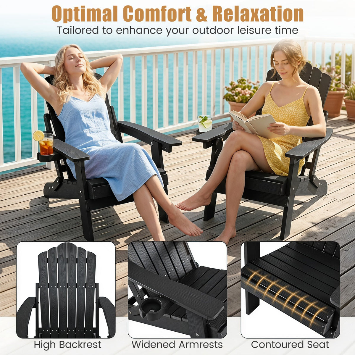 Folding Adirondack Chair with Adjustable Backrest & Cup Holder 7