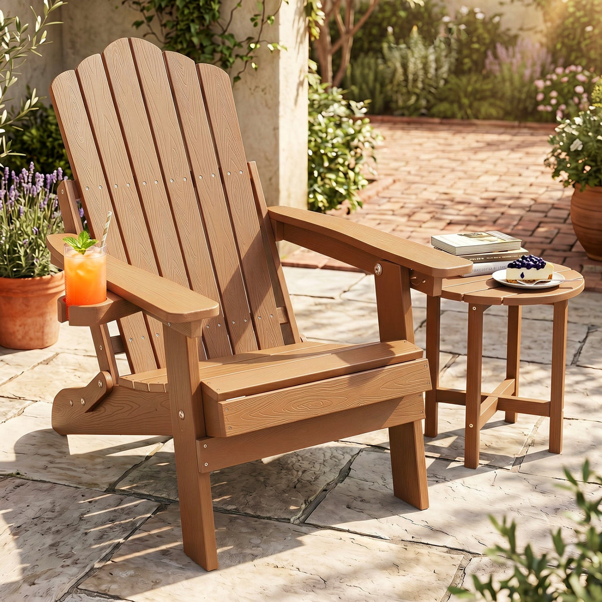 Folding Adirondack Chair with Adjustable Backrest & Cup Holder 9