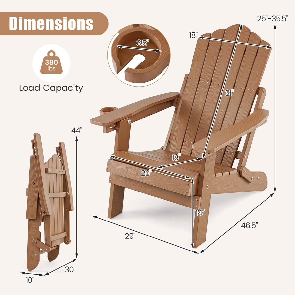 Folding Adirondack Chair with Adjustable Backrest & Cup Holder 11