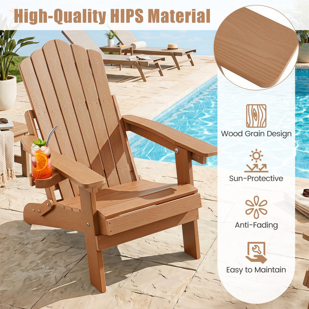Folding Adirondack Chair with Adjustable Backrest & Cup Holder 12