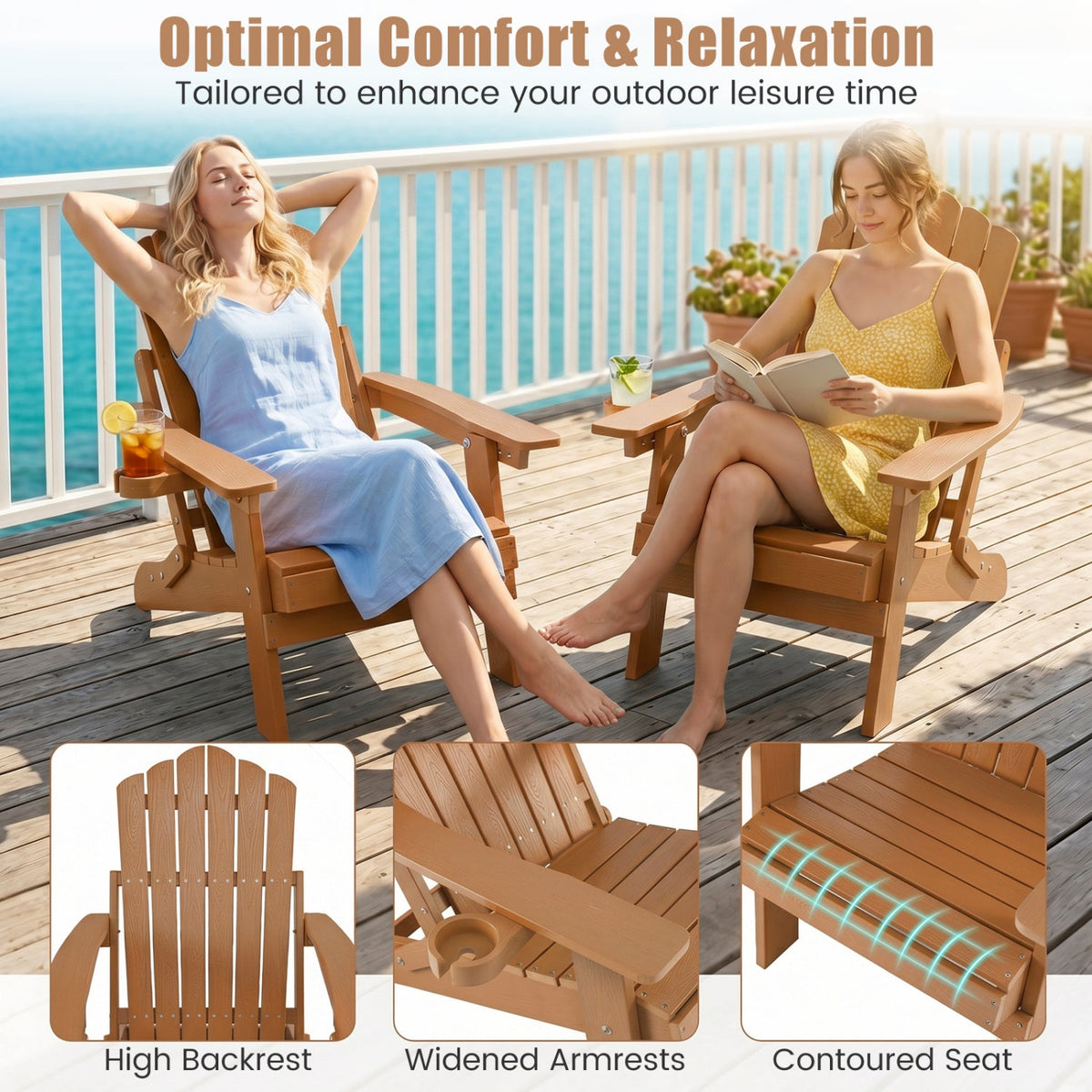 Folding Adirondack Chair with Adjustable Backrest & Cup Holder 13