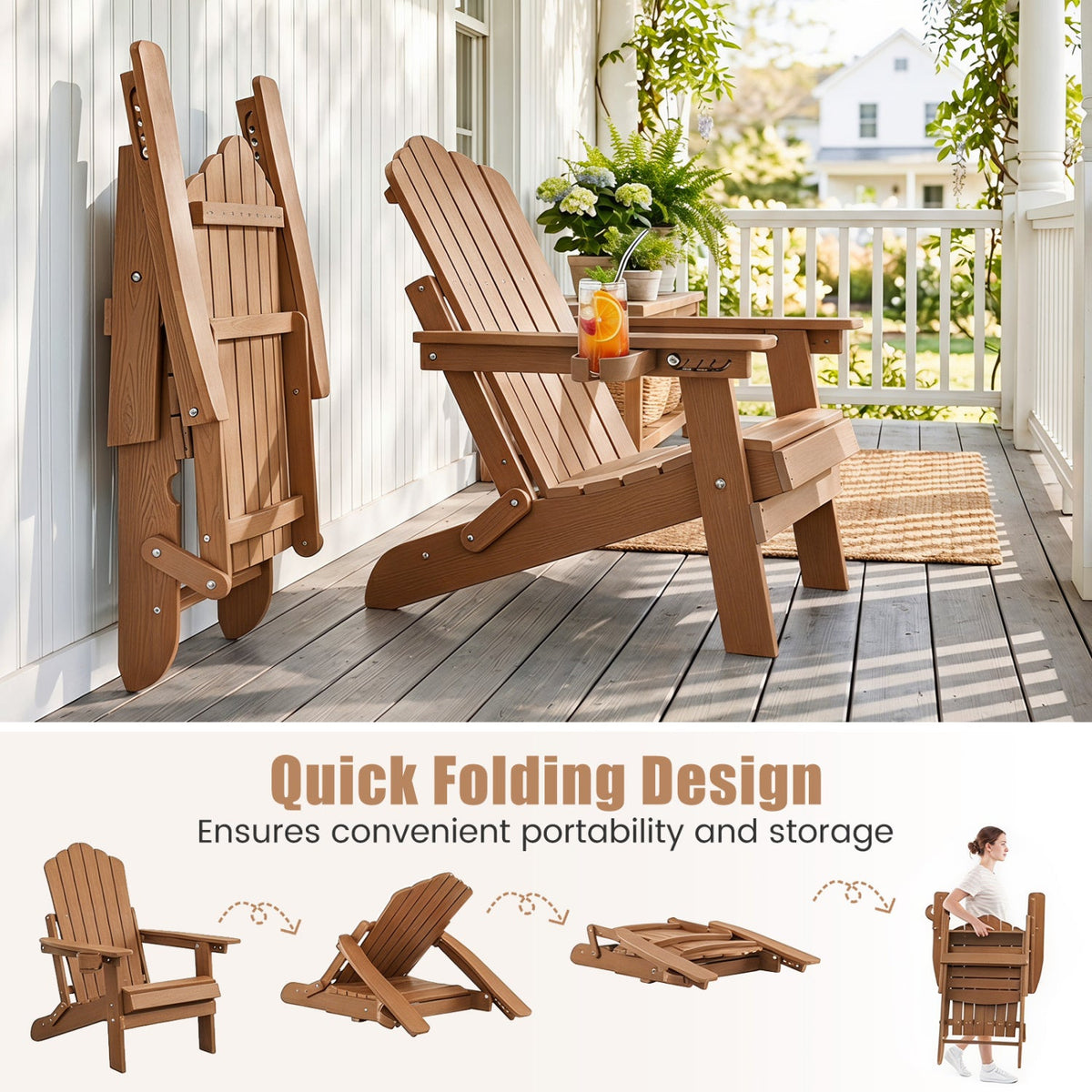 Folding Adirondack Chair with Adjustable Backrest & Cup Holder 14