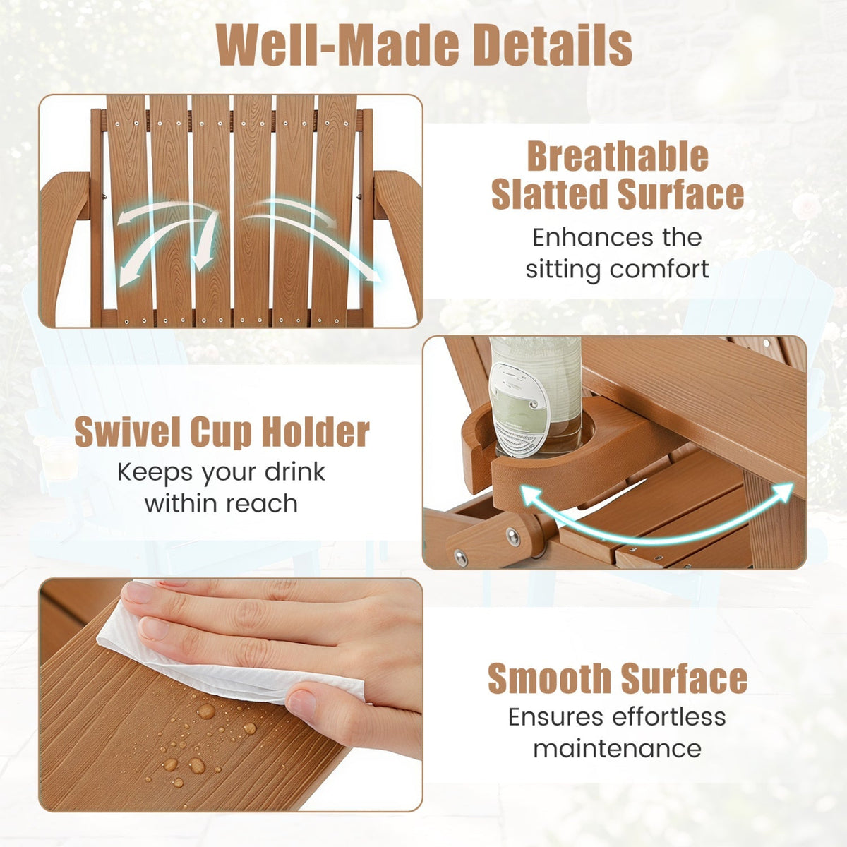 Folding Adirondack Chair with Adjustable Backrest & Cup Holder 16