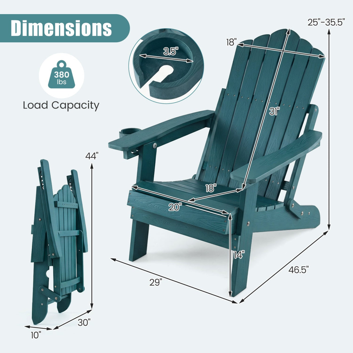 Folding Adirondack Chair with Adjustable Backrest & Cup Holder 20