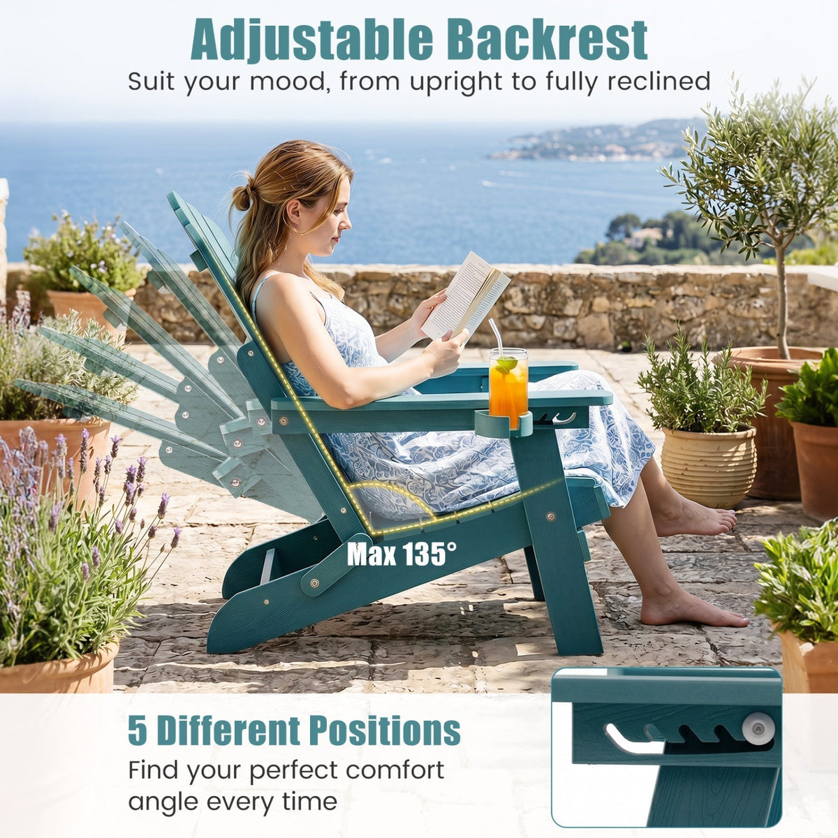 Folding Adirondack Chair with Adjustable Backrest & Cup Holder 21