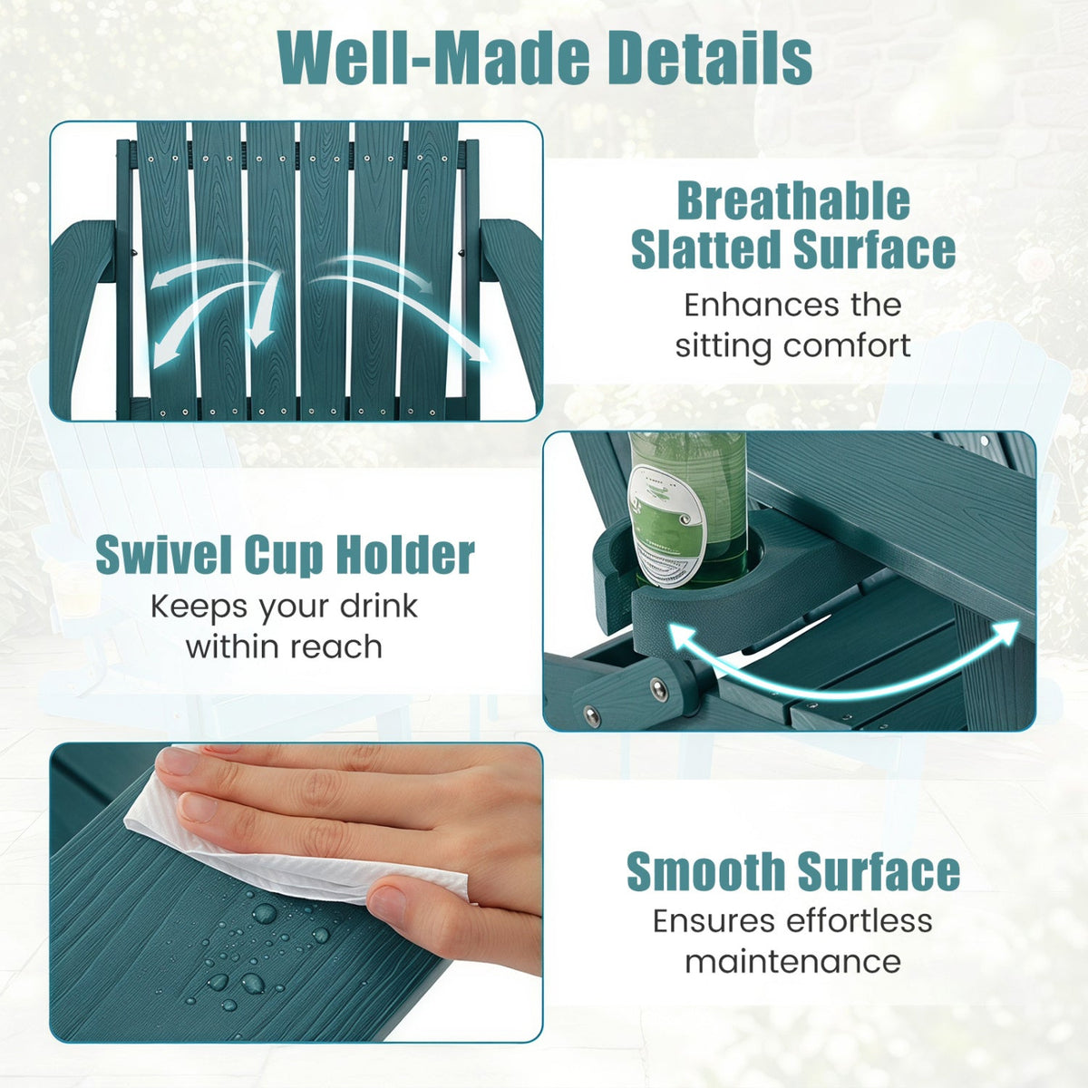 Folding Adirondack Chair with Adjustable Backrest & Cup Holder 23
