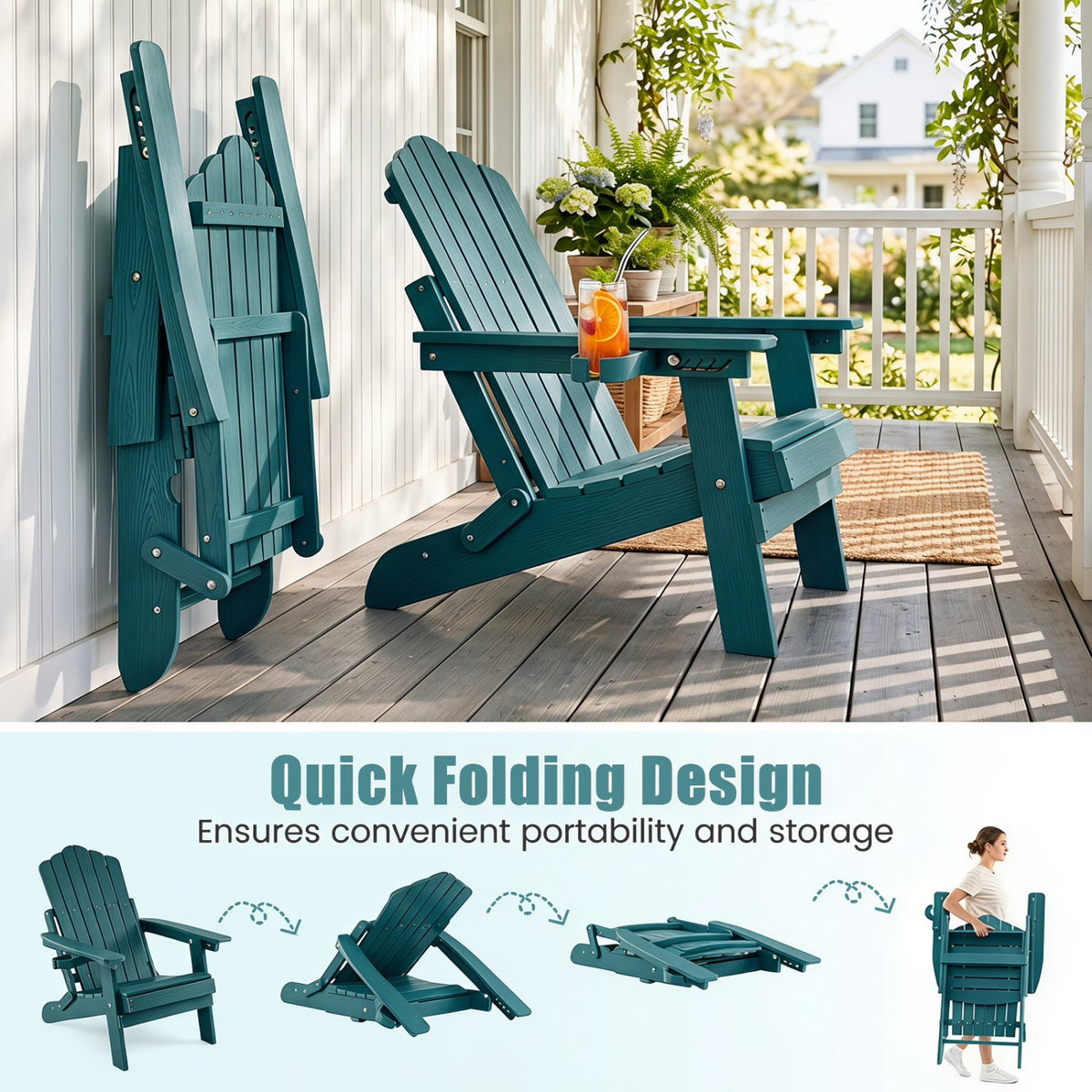 Folding Adirondack Chair with Adjustable Backrest & Cup Holder 24