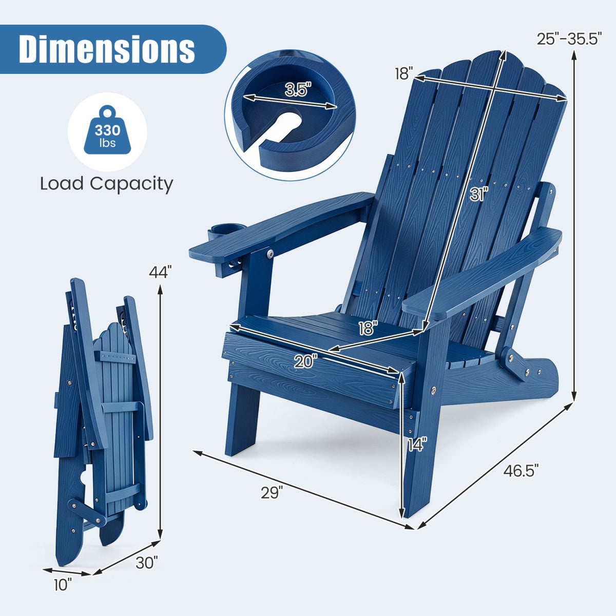 Folding Adirondack Chair with Adjustable Backrest & Cup Holder 28