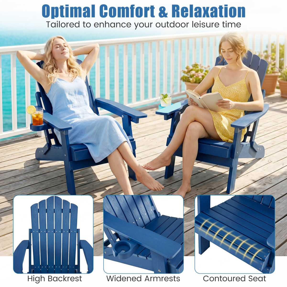 Folding Adirondack Chair with Adjustable Backrest & Cup Holder 30