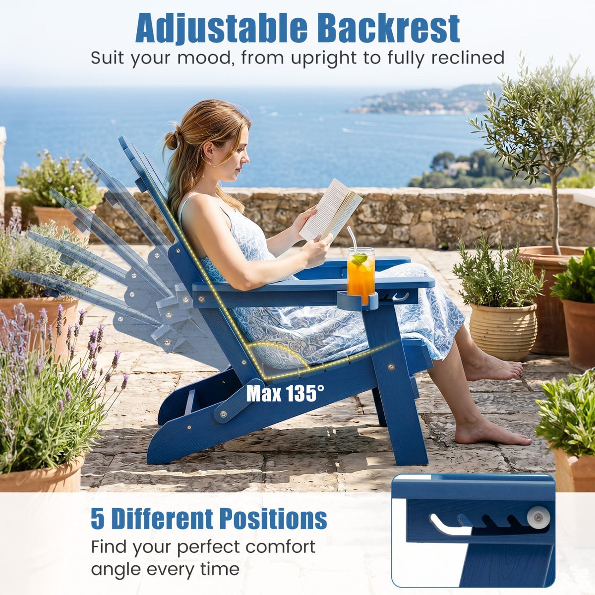 Folding Adirondack Chair with Adjustable Backrest & Cup Holder 31