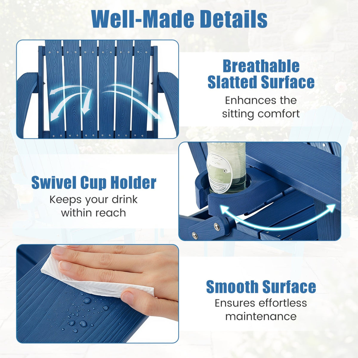 Folding Adirondack Chair with Adjustable Backrest & Cup Holder 32