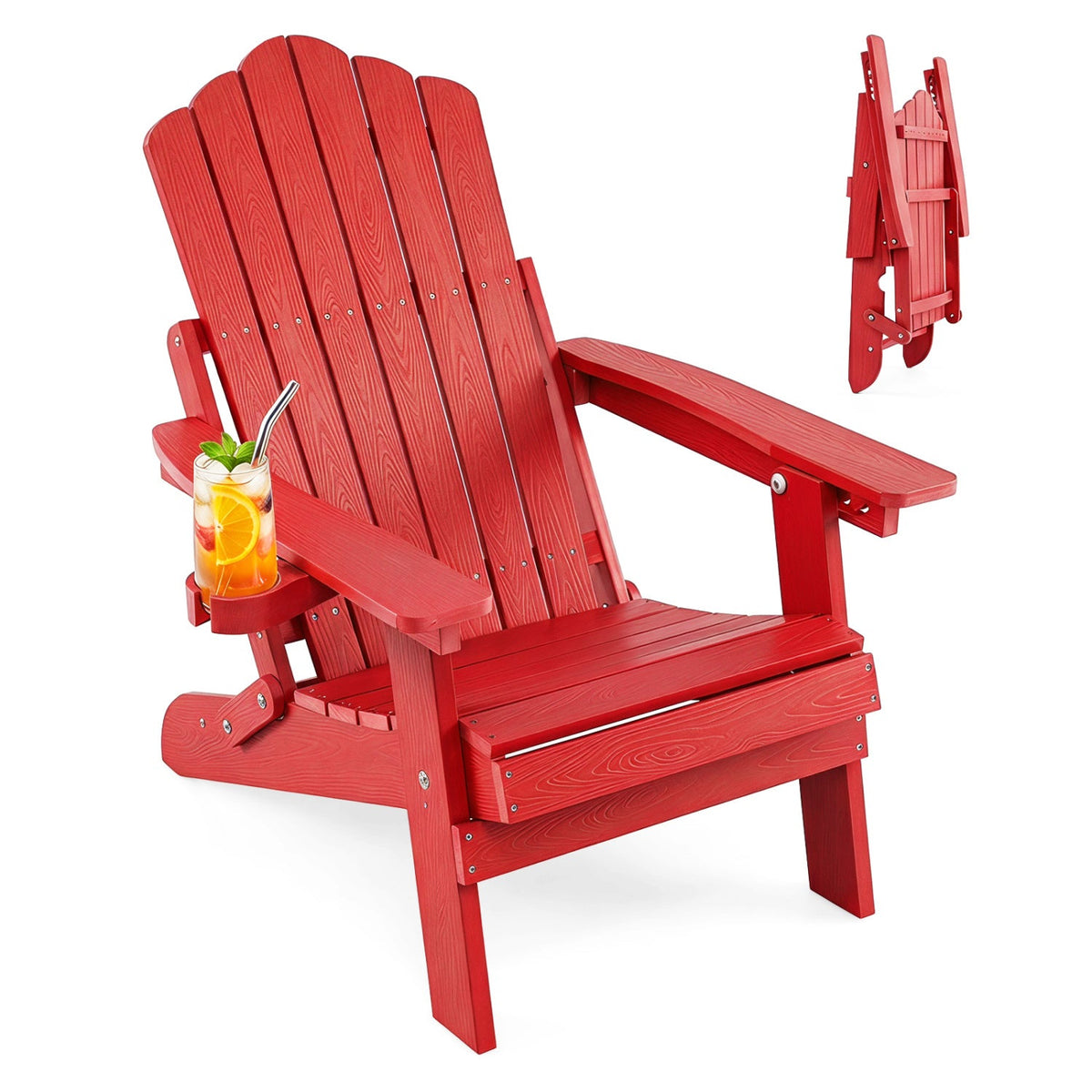Folding Adirondack Chair with Adjustable Backrest & Cup Holder 34