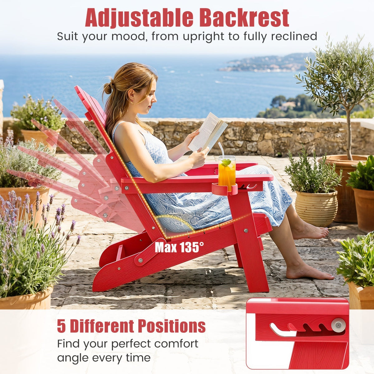 Folding Adirondack Chair with Adjustable Backrest & Cup Holder 37