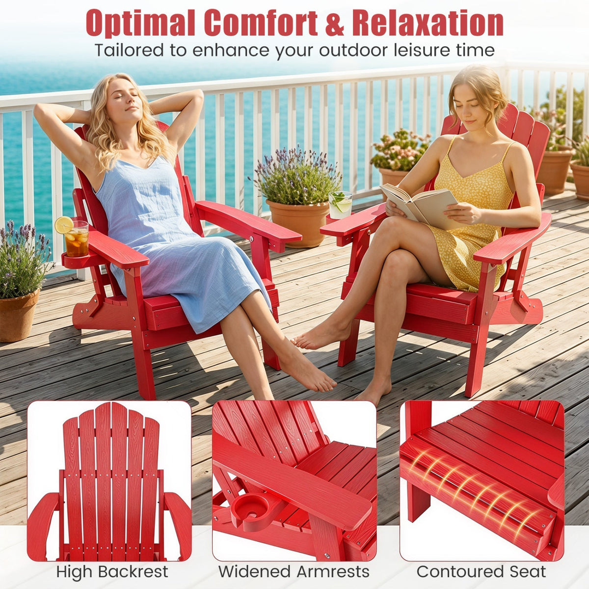 Folding Adirondack Chair with Adjustable Backrest & Cup Holder 38
