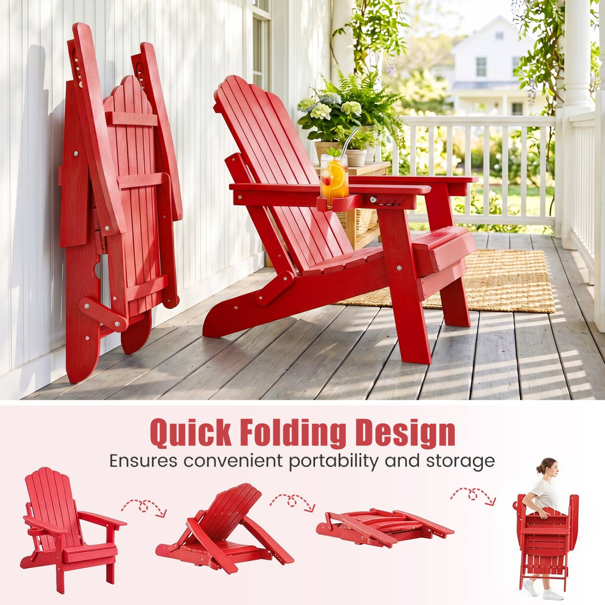 Folding Adirondack Chair with Adjustable Backrest & Cup Holder 39
