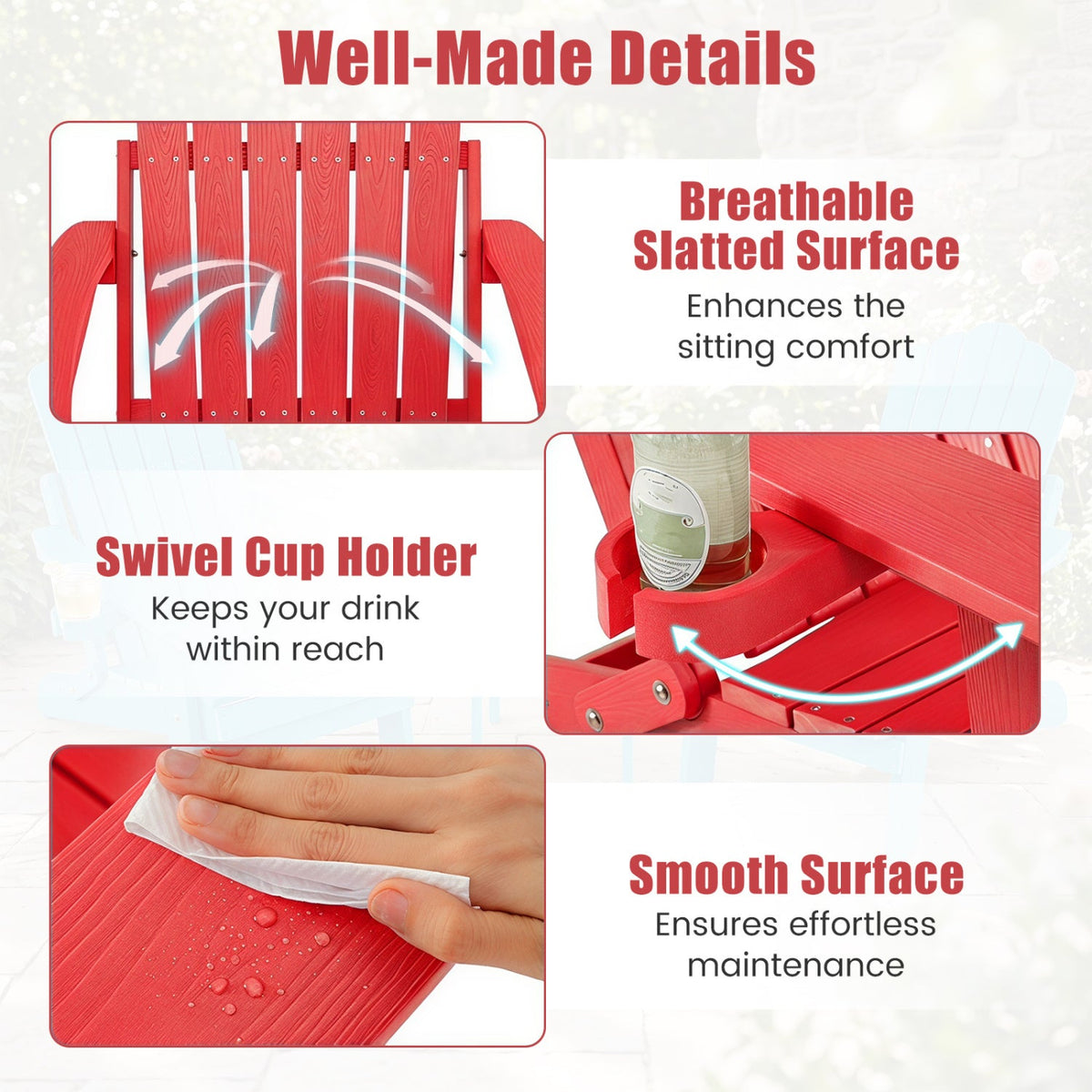 Folding Adirondack Chair with Adjustable Backrest & Cup Holder 40