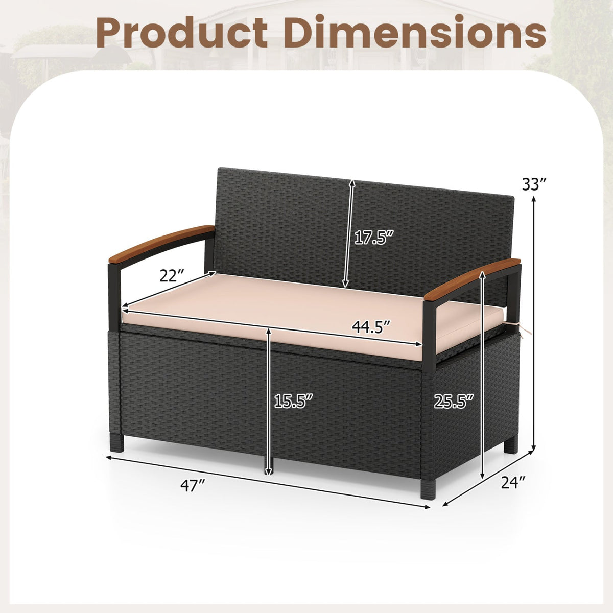 Outdoor Storage Bench Deck Box Patio Furniture with Cushion-White 9
