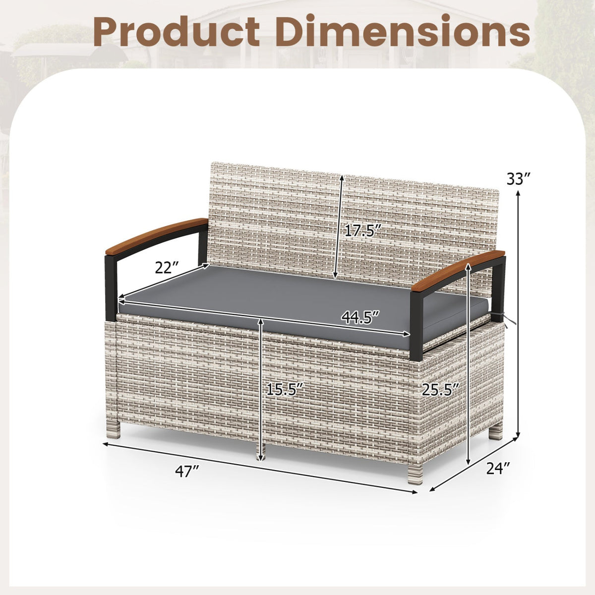 Outdoor Storage Bench Deck Box Patio Furniture with Cushion-White 10