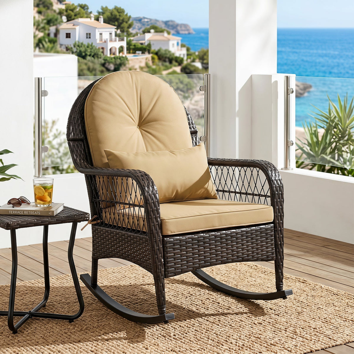 Outdoor Wicker Rocking Chair with Cushions - 400 LBS Capacity 2