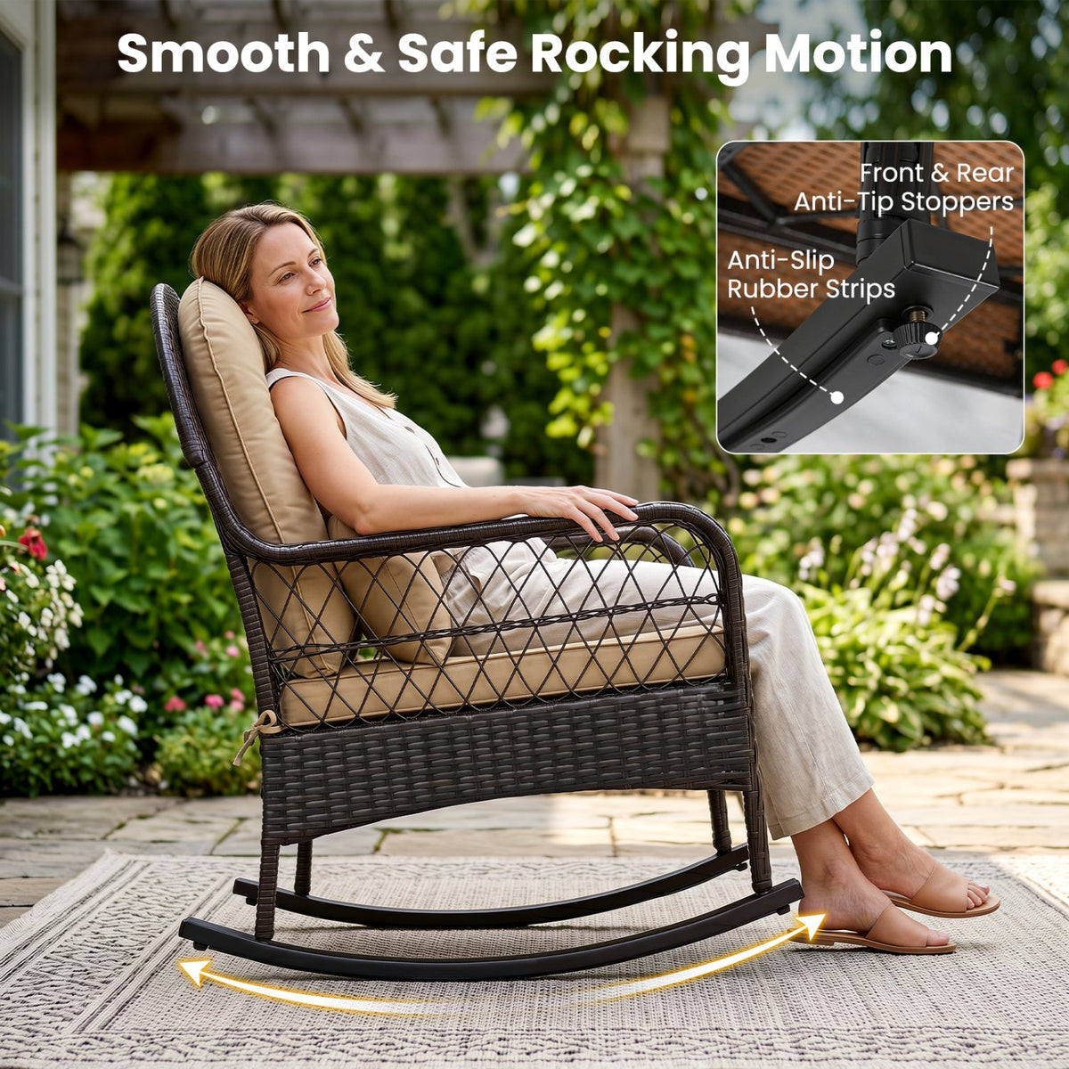 Outdoor Wicker Rocking Chair with Cushions - 400 LBS Capacity 6
